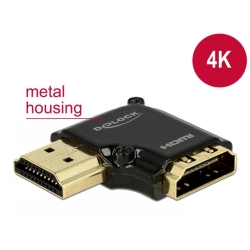 Adaptor HDMI-A T-M unghi 90 grade stanga 4K carcasa metalica, Delock 65660