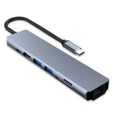 Adaptor multiport USB-C la HDMI, 2x USB3.0, USB-C cu PD, cititor SD si FT, LAN 1Gb/s 