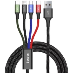 Cablu alimentare si date Baseus, 4 in 1, USB la 2x USB-C, 1x Lightning,1x microUSB, 1.2m, negru 