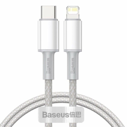 CABLU alimentare si date Baseus High Density Braided, Fast Charging Data Cable, USB Type-C la Lightning, PD 20W, 1m, alb, CATLGD-02