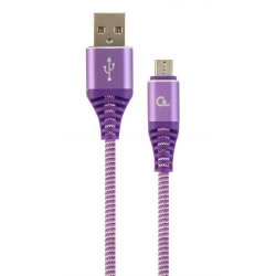Cablu de date Gembird Premium cotton braided, USB 2.0 - MicroUSB, 1m, Purple-White