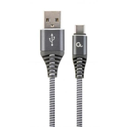 Cablu de date Gembird Premium Cotton Braided, USB-C - Lightning, 2m, Grey