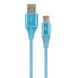Cablu de date Gembird Premium Cotton Braided, USB-C - USB 2.0, 1m, Blue