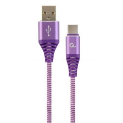 Cablu de date Gembird Premium Cotton Braided, USB-C - USB 2.0, 2m, Purple