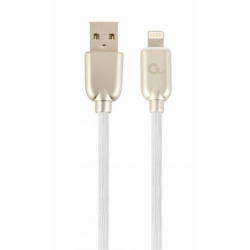 Cablu de date Gembird Premium rubber, USB 2.0 - Lightning, 1m, White-Gold