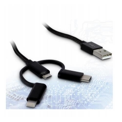 Cablu Inter-Tech, USB 2.0 Male - MicroUSB + Lightning + USB-C Male, 1m, Black