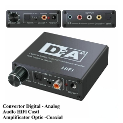  Convertor optic audio digital la analog intrare digitala toslink si coaxial RCA iesire analogica (2x RCA) si jack 3.5mm stereo cu amplificare - AVW-7B