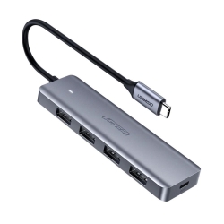 Hub extern Ugreen CM219, USB-C (T) la 4 porturi USB 3.0 (M), carcasa aluminiu, gri 