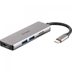 Hub USB DLink DUB-M530, 2x USB 3.2 gen 1 + 1x HDMI + 1x SD Card Reader, Grey