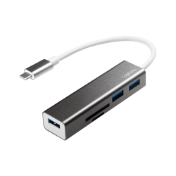 Hub USB Logilink, 3x USB-C 3.0 + card reader, Grey