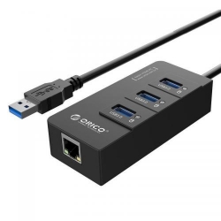 Hub USB Orico HR01-U3 PRO, 3x USB 3.0 + 1x RJ45, Black