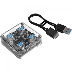 Hub USB Orico MH4U, 4xUSB 3.0, Transparent