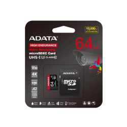 Memory Card microSDXC A-data High Endurance 64GB, Class 10, UHS-I U3, V30, A2 + Adaptor SD