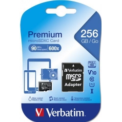Memory Card Verbatim PREMIUM MicroSDXC 256GB, Clasa10 + Adaptor SD