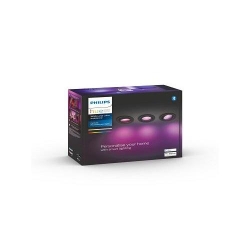 Pachet 3 spoturi incastrate LED RGB inteligente Philips Hue Centura, Bluetooth, GU10, 3x5.7W, 750 lm, lumina alba si colorata, Negru