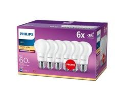 Set 6 becuri LED Philips, E27, 8W (60W), 806 lm, lumina calda, clasa energetica A+