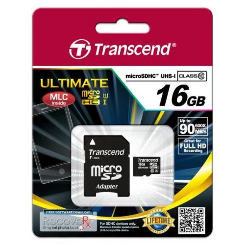 Memory Card Transcend microSDHC 16GB, class 10 UHS-I 600x